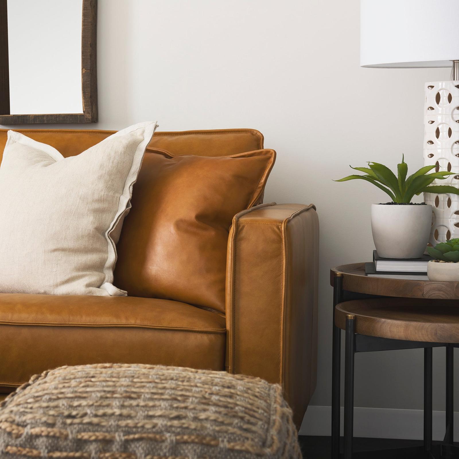 Mercana D'Arcy Tan Leather Chaise Sectional Clearance