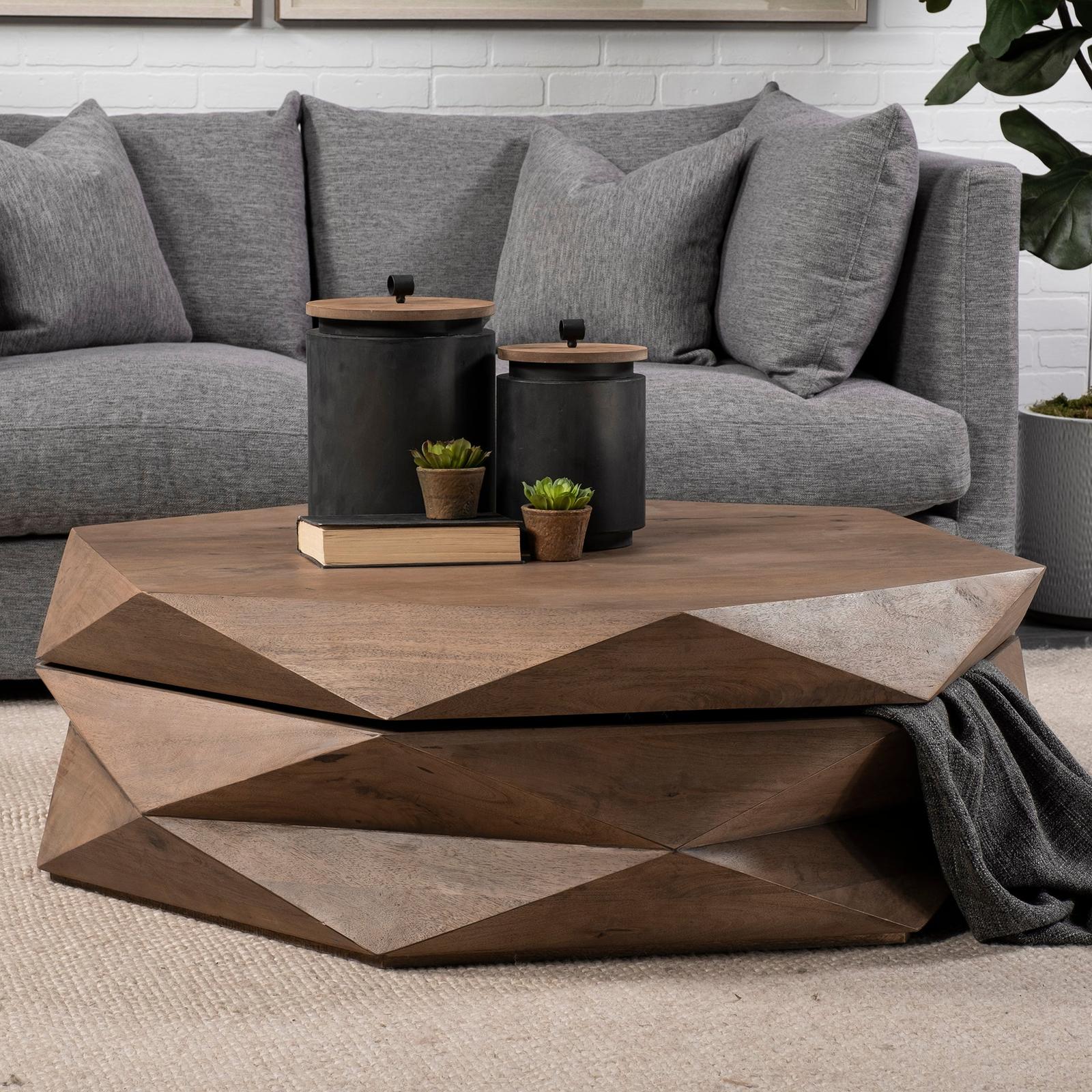 Mercana Arreto Hexagonal Hinged Solid Wood Top and Base Coffee Table