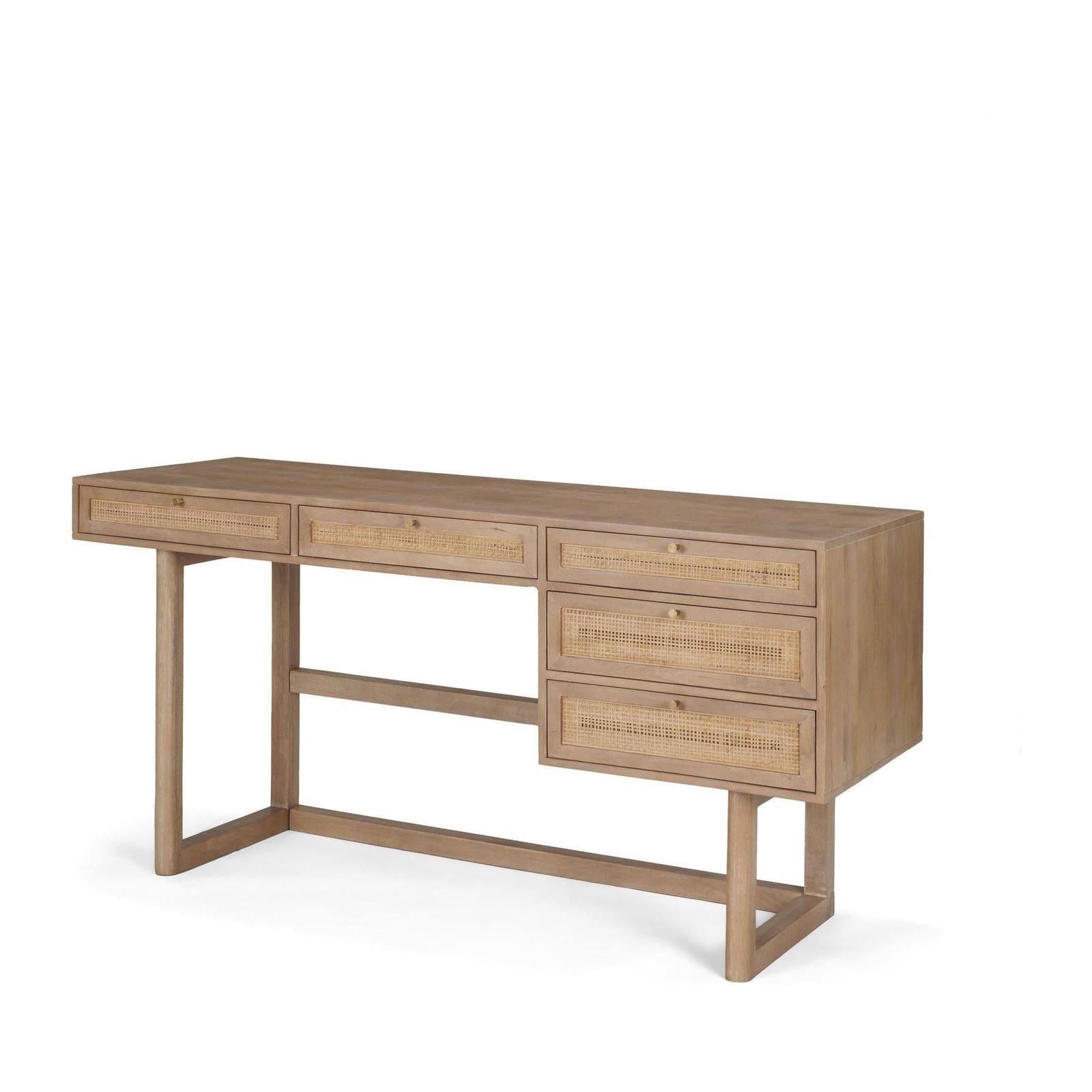 Mercana Grier Solid Wood W/ Black Cane Office Desk