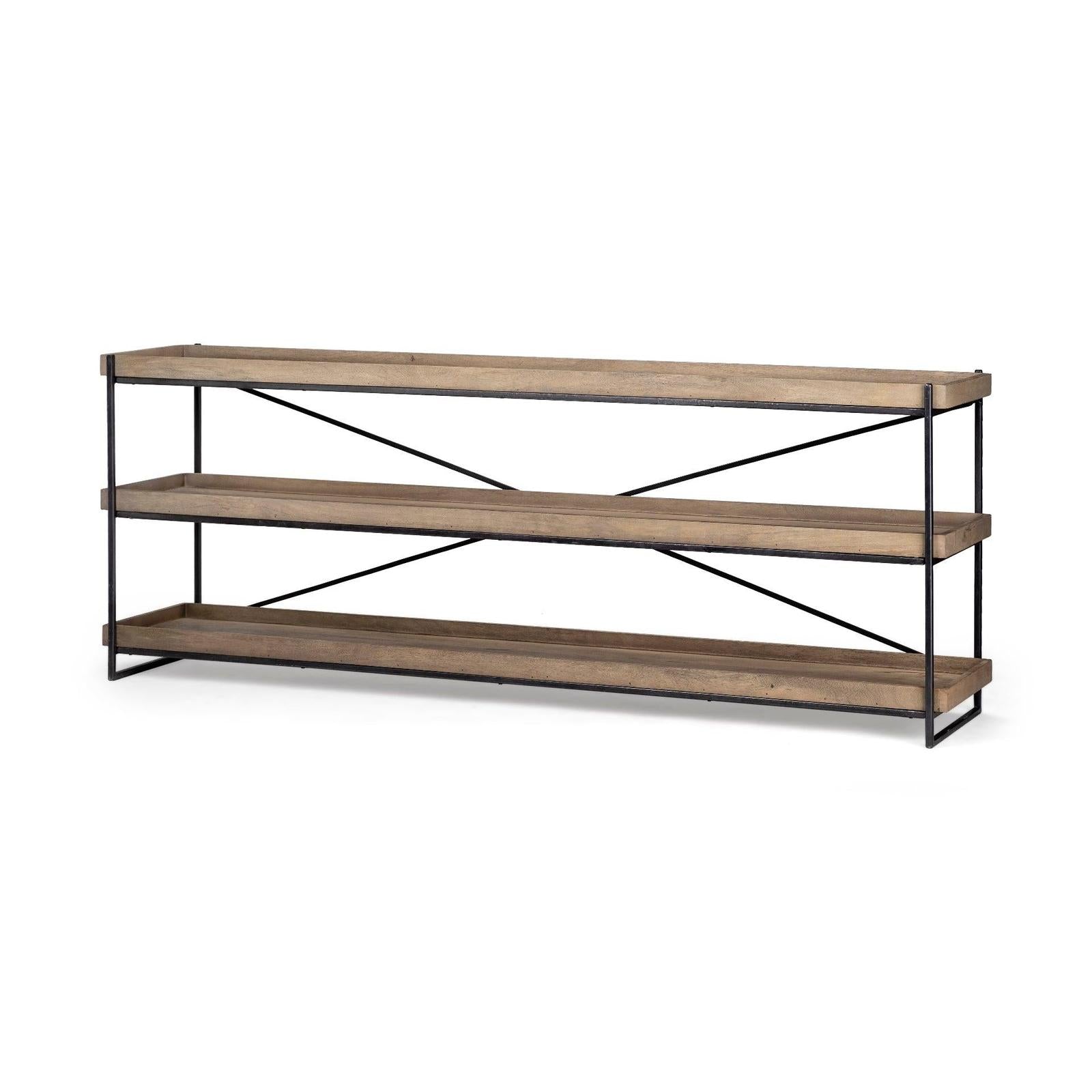 Mercana Trey Brown Wood and Black Iron Console Table