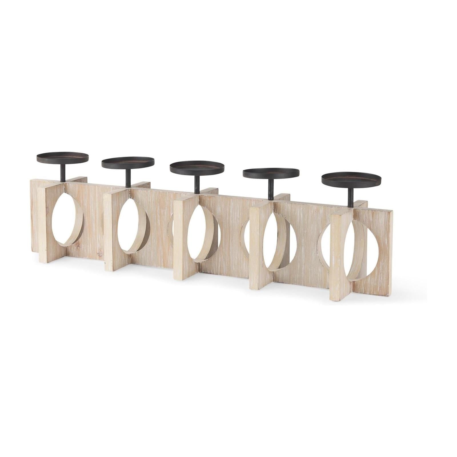 Mercana Cambie Natural Wood W/Black Metal Candle Holders Clearance