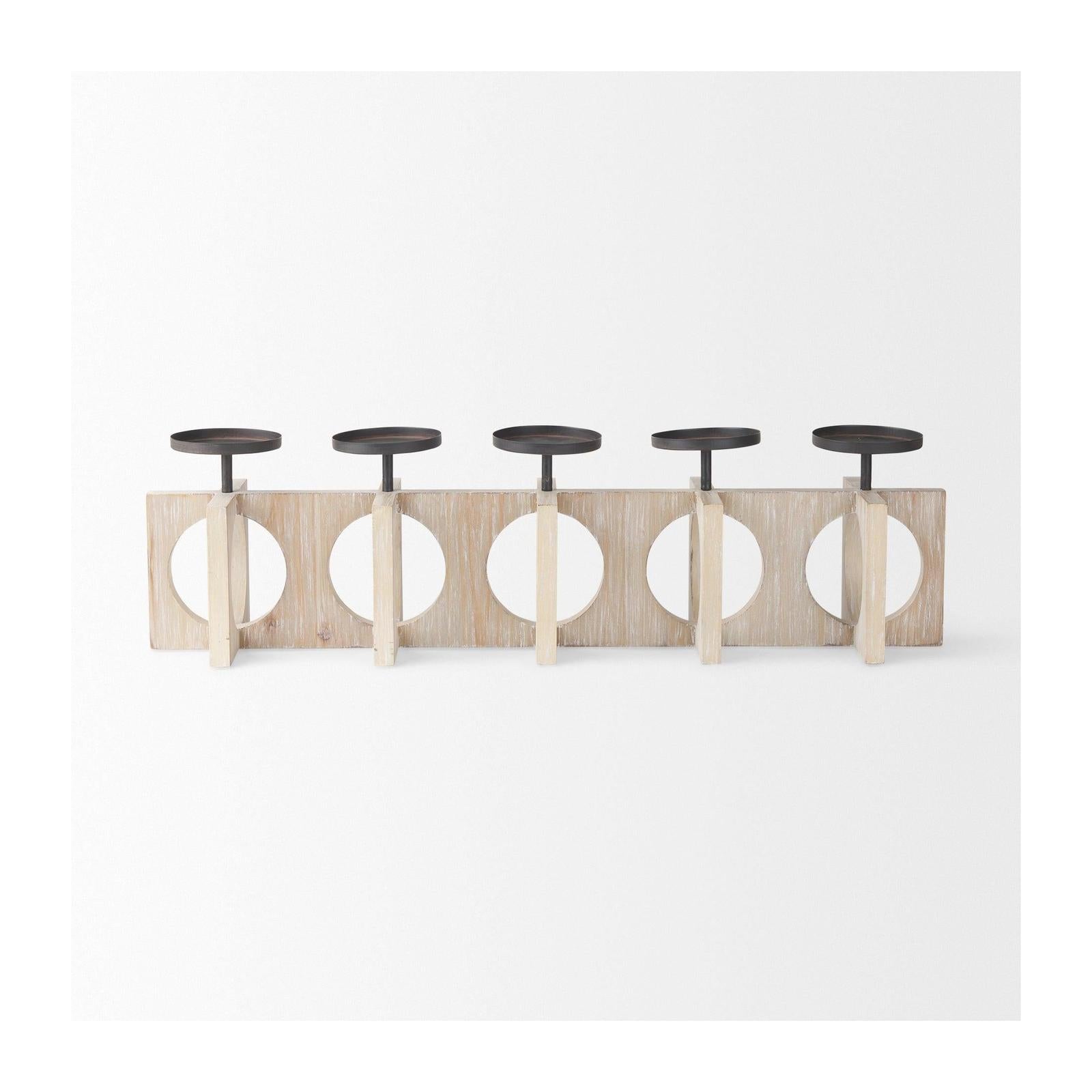 Mercana Cambie Natural Wood W/Black Metal Candle Holders Clearance