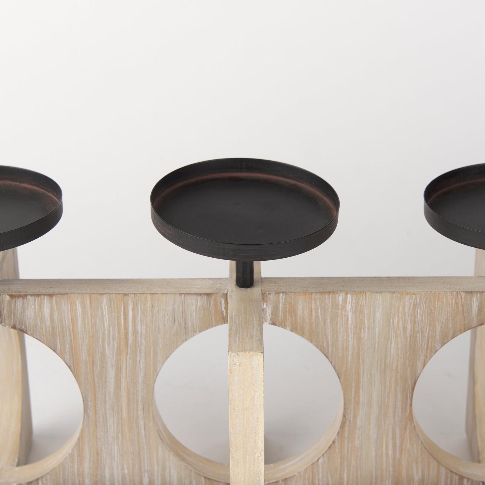Mercana Cambie Natural Wood W/Black Metal Candle Holders Clearance