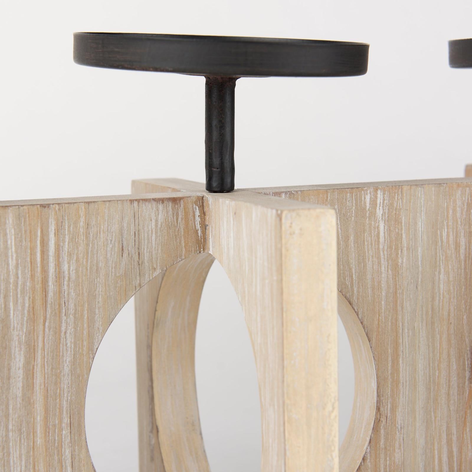 Mercana Cambie Natural Wood W/Black Metal Candle Holders Clearance