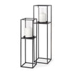 Mercana Cindy Matte Black Metal and Hurricane Glass Pillar Tabletop Candle Holders- Set of 2 Clearance