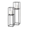 Mercana Cindy Matte Black Metal and Hurricane Glass Pillar Tabletop Candle Holders- Set of 2 Clearance