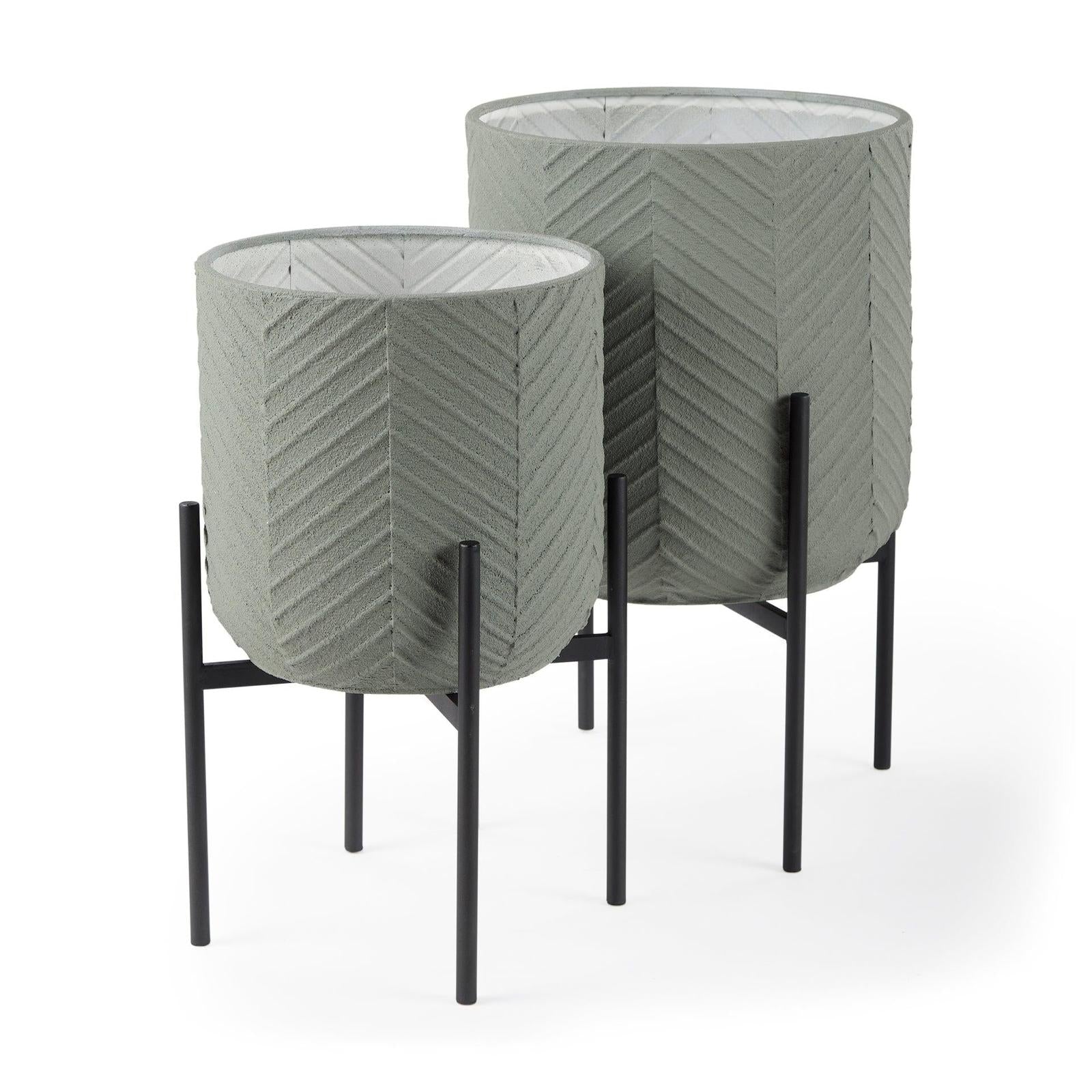 Mercana Mabel Black Iron Base Plant Stands - Set of 2