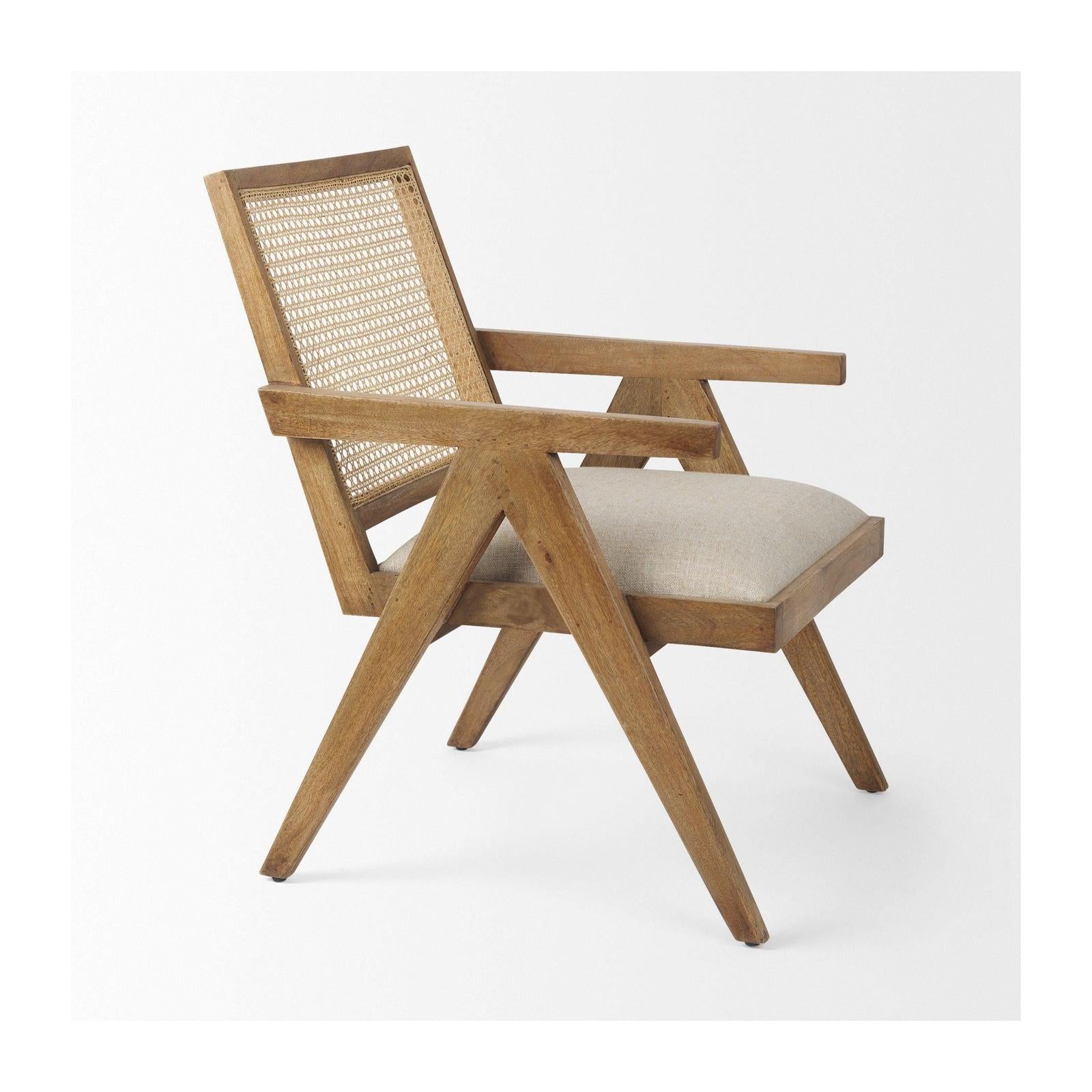 Mercana Donna Wood Cane-Back w/ Beige Upholstered Seat Dining Chair Clearance
