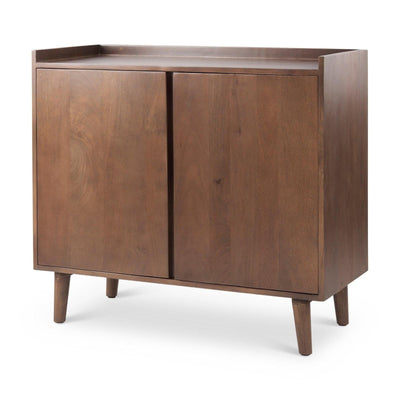 Mercana Lillie Medium Brown Wood 2 Door Tray Top Accent Cabinet
