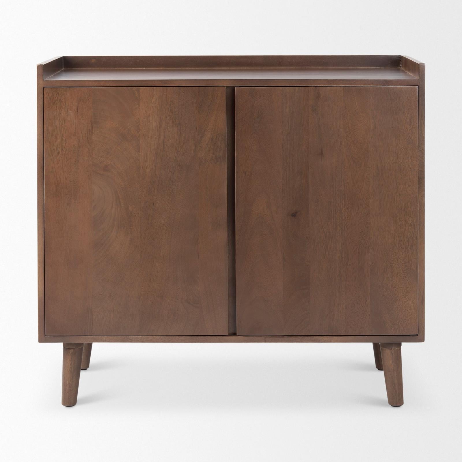 Mercana Lillie Medium Brown Wood 2 Door Tray Top Accent Cabinet