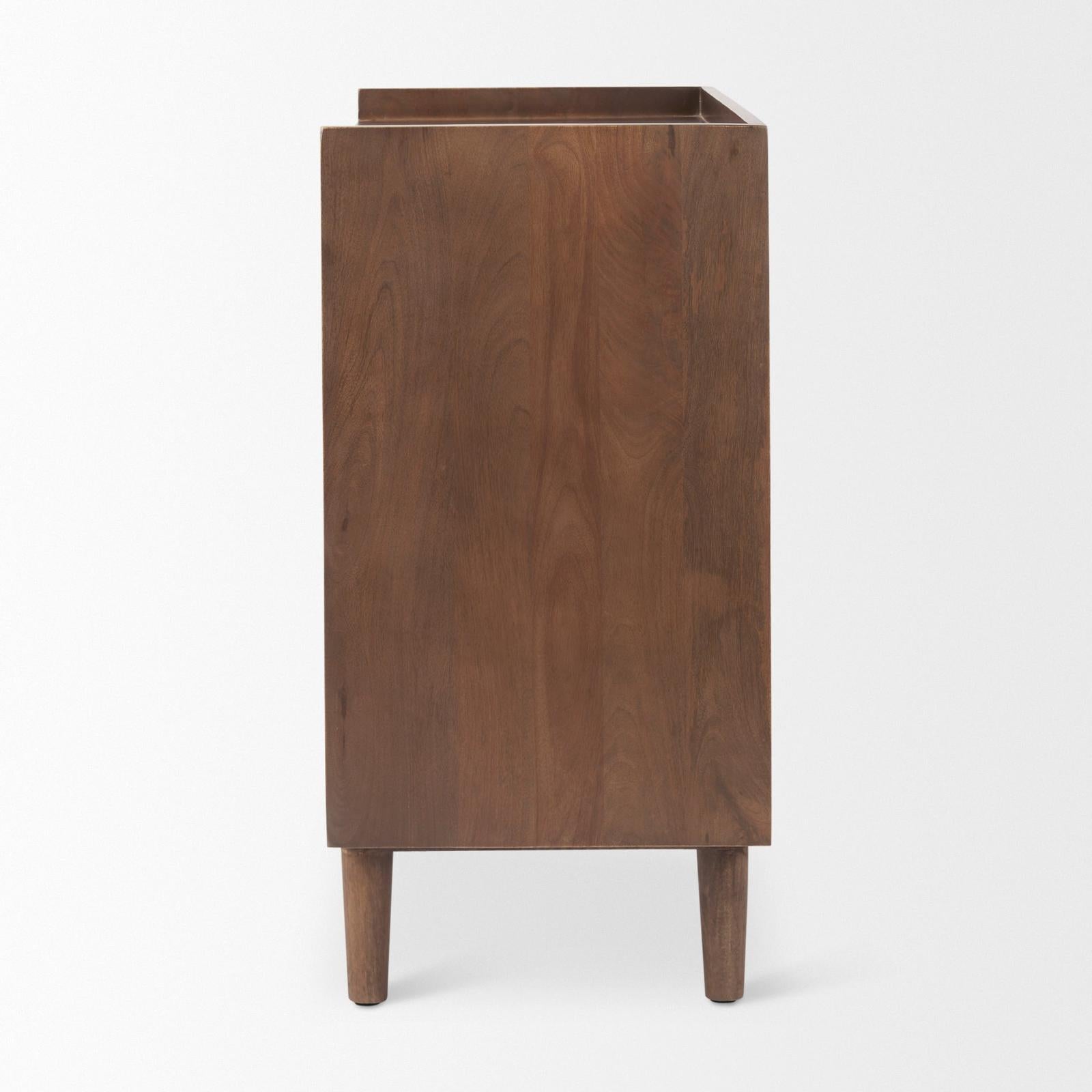 Mercana Lillie Medium Brown Wood 2 Door Tray Top Accent Cabinet
