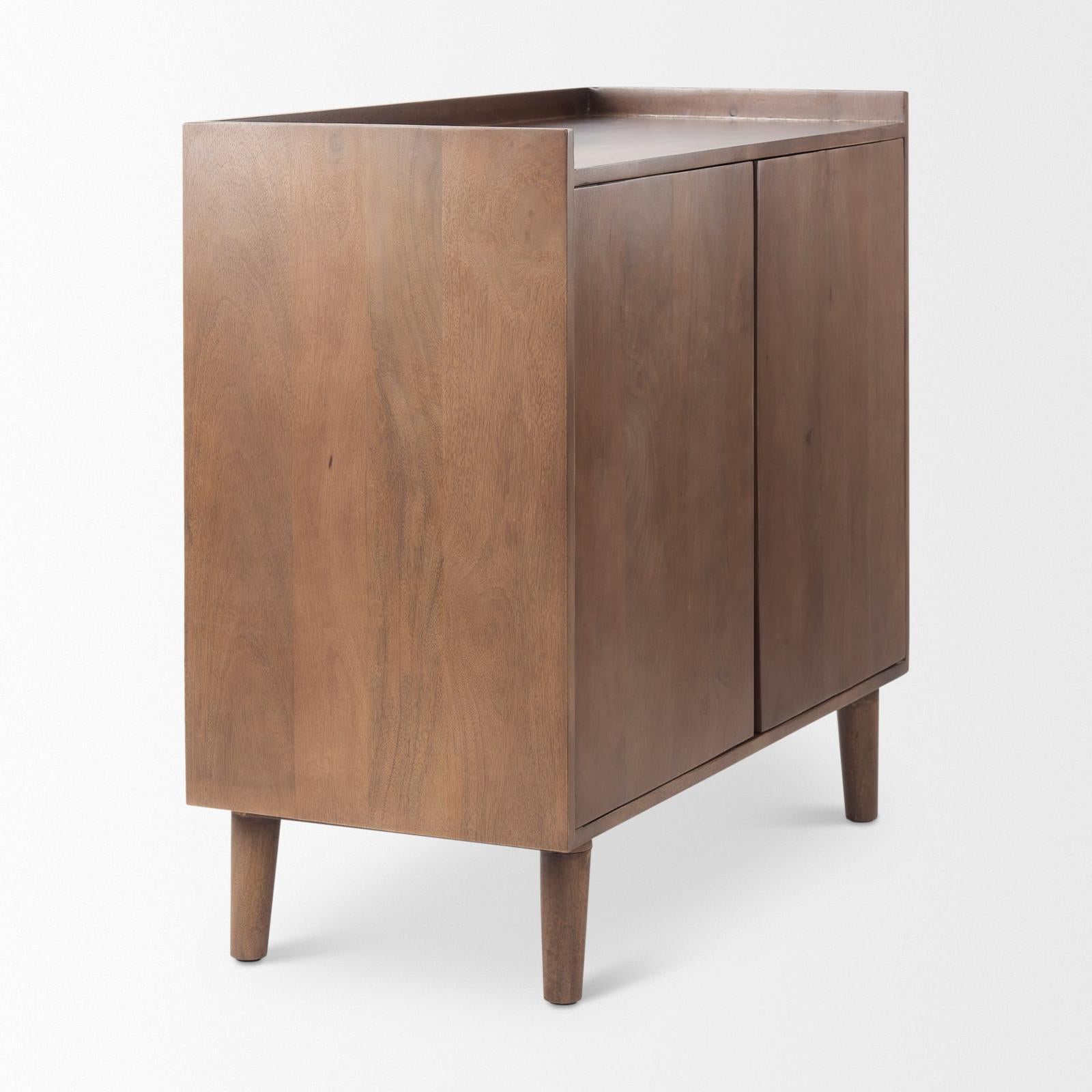 Mercana Lillie Medium Brown Wood 2 Door Tray Top Accent Cabinet