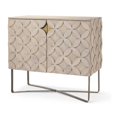 Mercana Excelsior Light Brown Wood Gold Iron Base Accent Cabinet