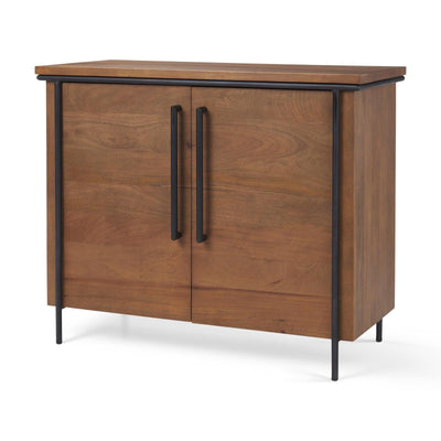 Mercana Maddox Brown Solid Wood Black Metal 2 Door Accent Cabinet