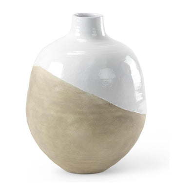 Mercana Amos White and Dark Beige Color Blocked Ceramic Floor Vase