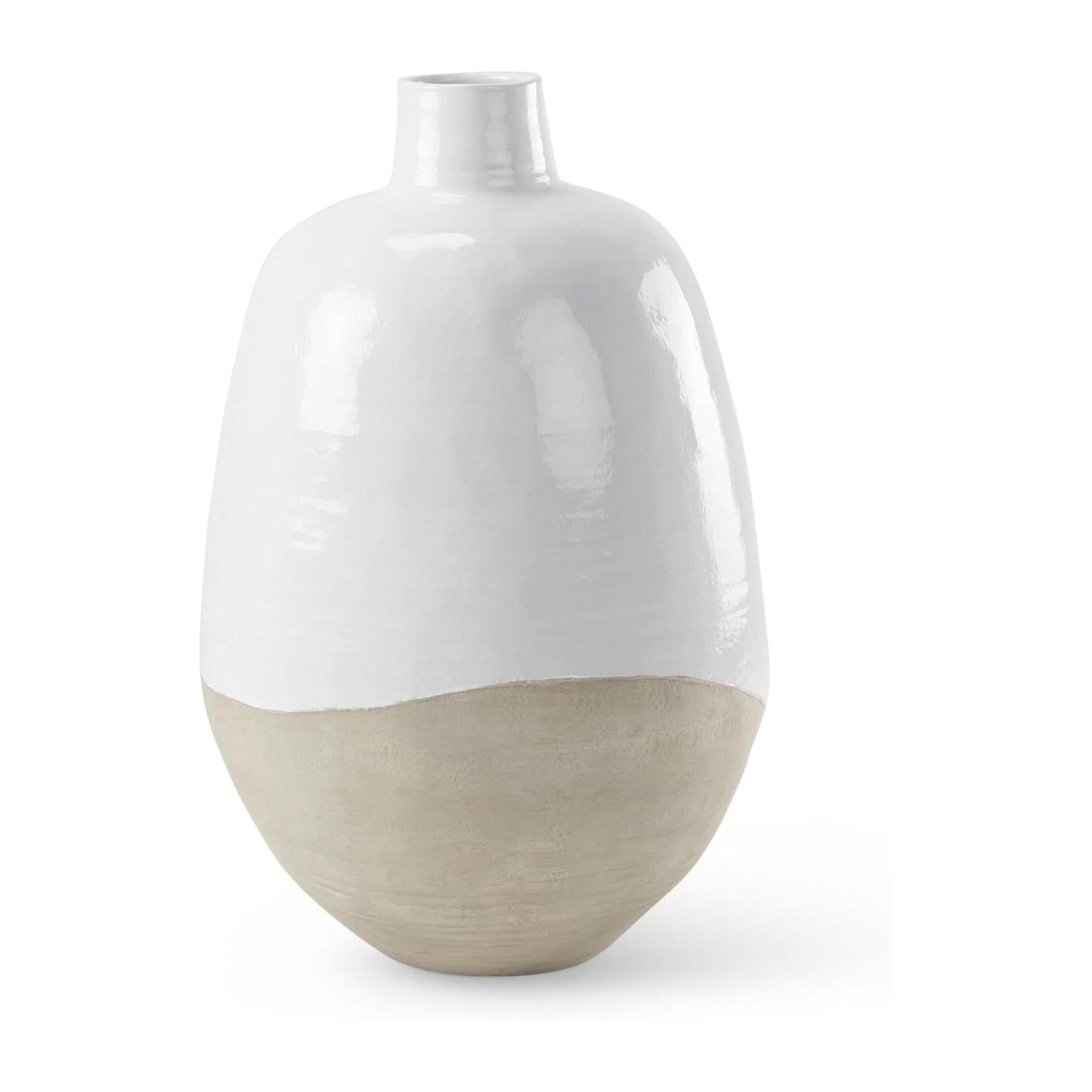 Mercana Amos White and Dark Beige Color Blocked Ceramic Floor Vase