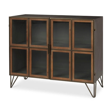 Mercana Pandora Dark Brass Metal W/Red Wood 2 Door Accent Cabinet