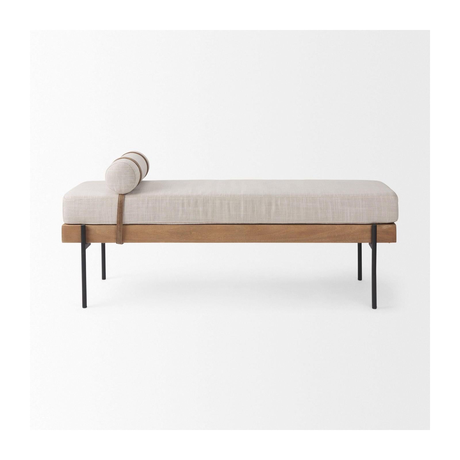 Mercana Colburne Cream Fabric w/Brown Wood Bench
