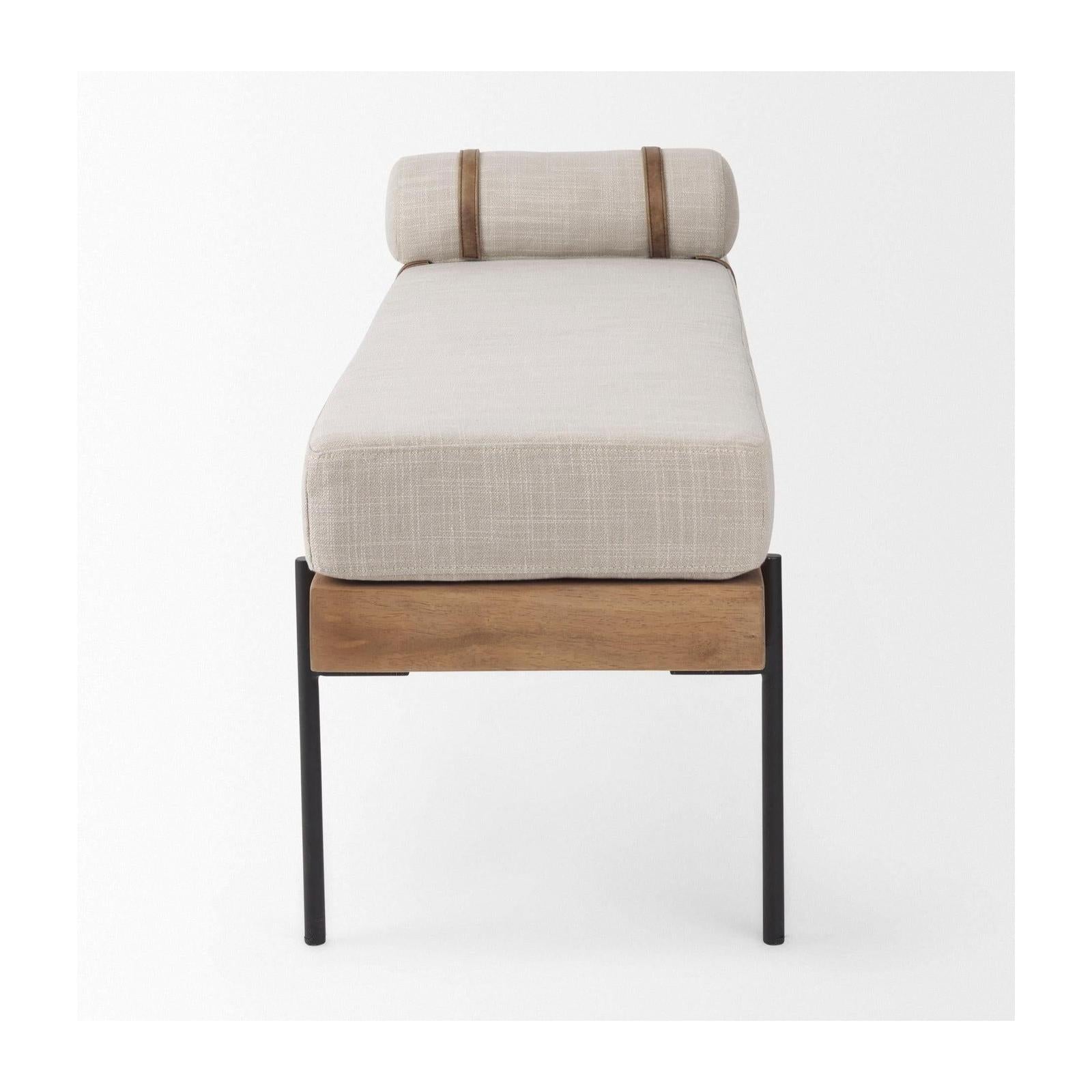 Mercana Colburne Cream Fabric w/Brown Wood Bench