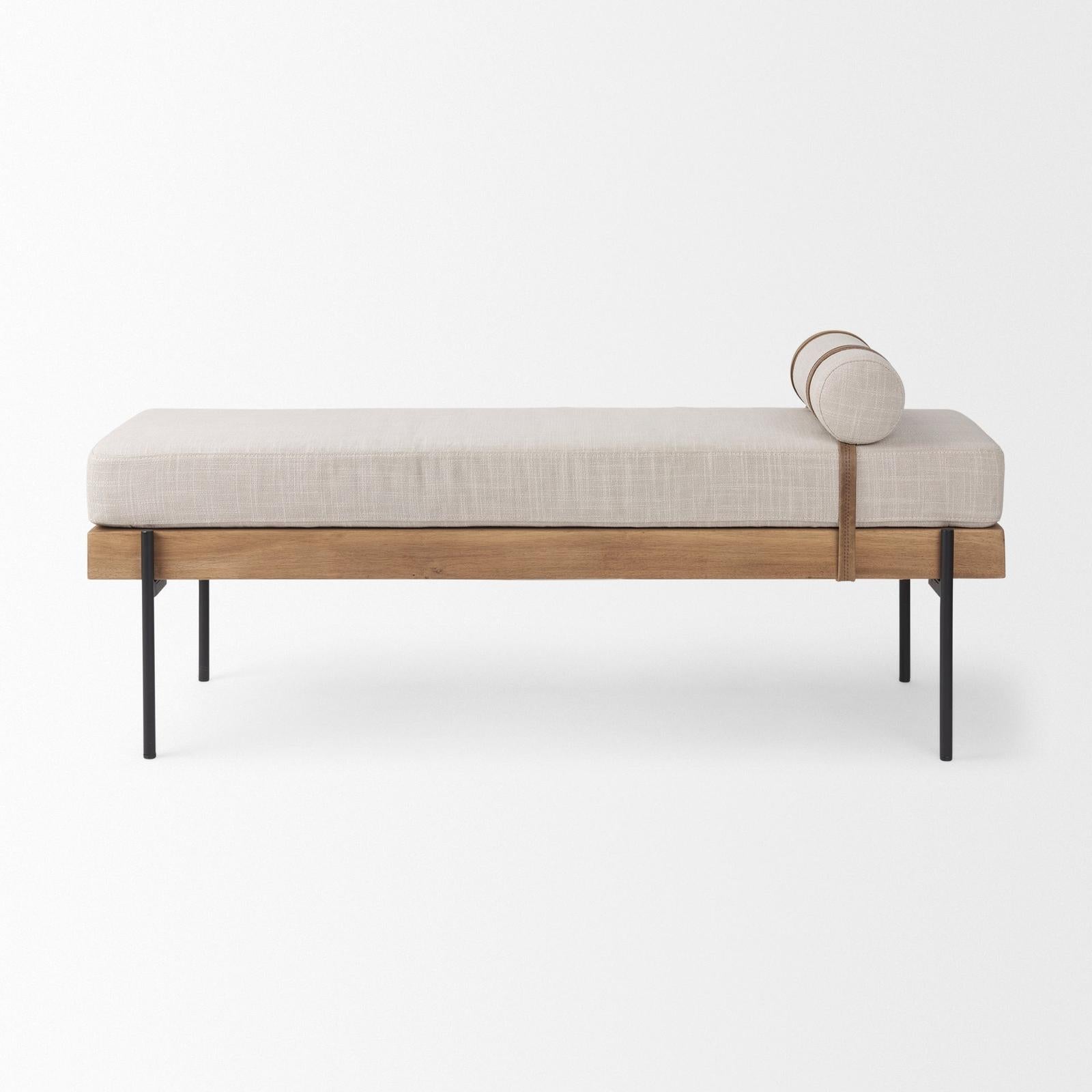 Mercana Colburne Cream Fabric w/Brown Wood Bench
