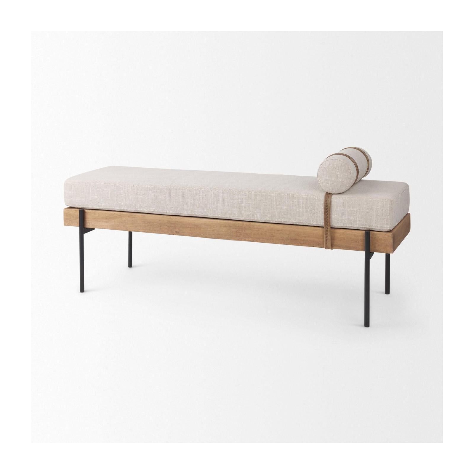 Mercana Colburne Cream Fabric w/Brown Wood Bench