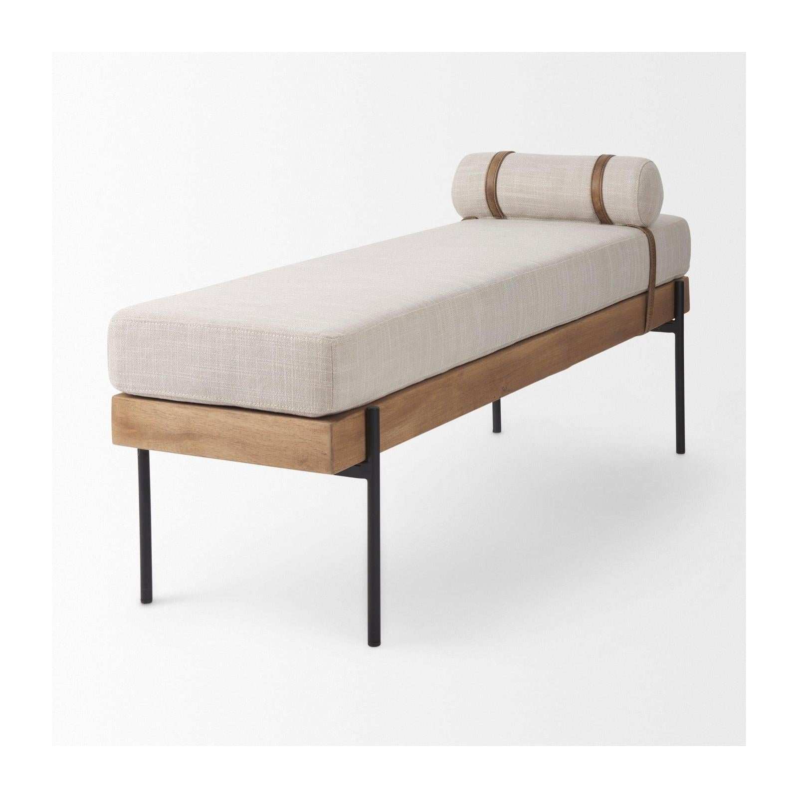 Mercana Colburne Cream Fabric w/Brown Wood Bench