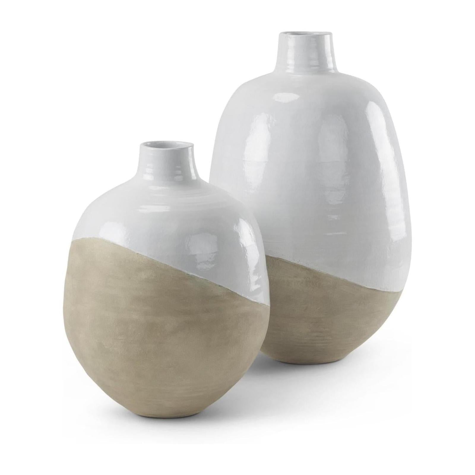 Mercana Amos White and Dark Beige Color Blocked Ceramic Floor Vase
