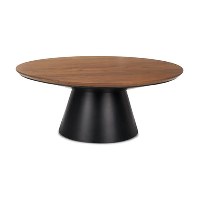 Mercana Mitchell Black Metal Pedestal Base with Brown Wood Top Coffee Table