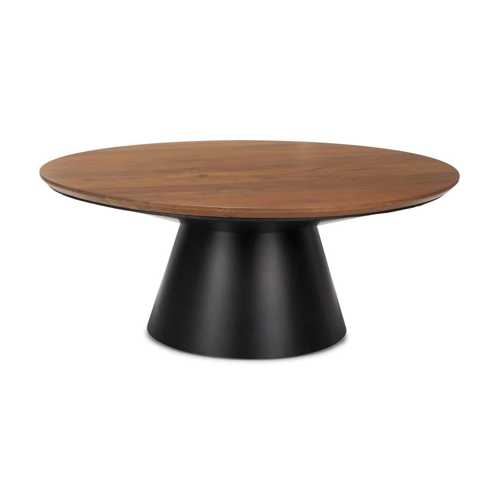 Mercana Mitchell Black Metal Pedestal Base with Brown Wood Top Coffee Table