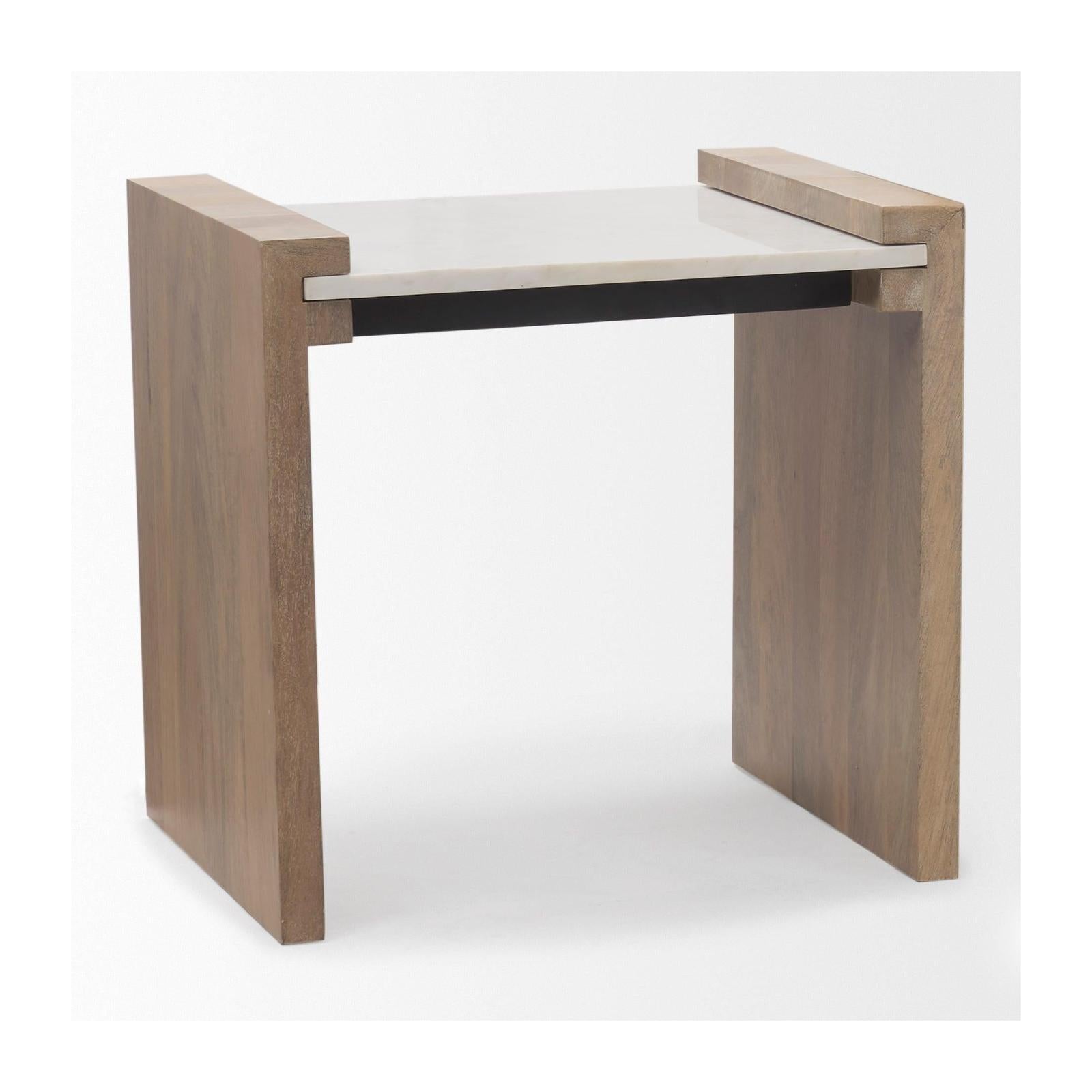 Mercana Athens Light Brown Wood w/ White Marble Accent Table