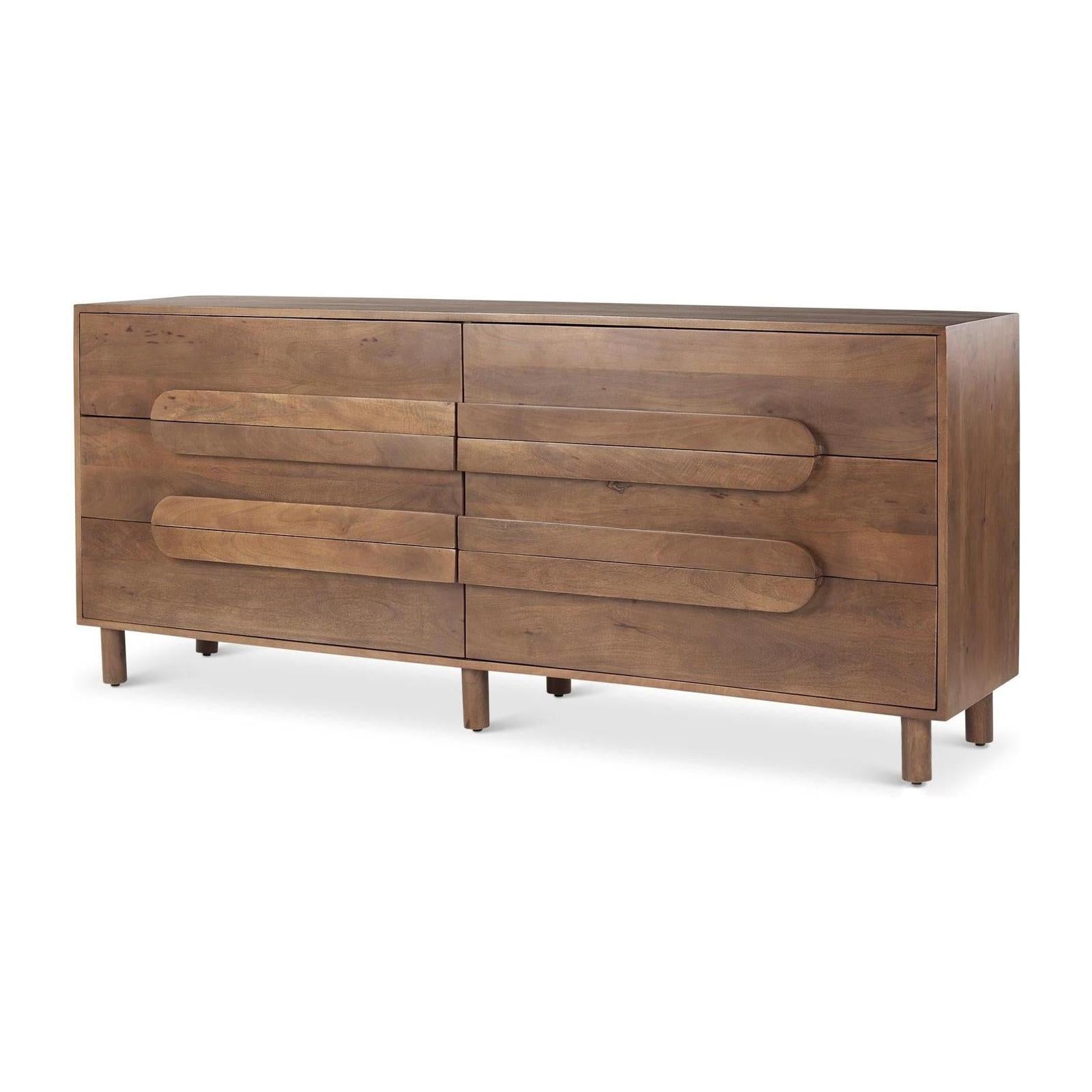Mercana Astrid Medium Brown Solid Wood 6 Drawer Sideboard