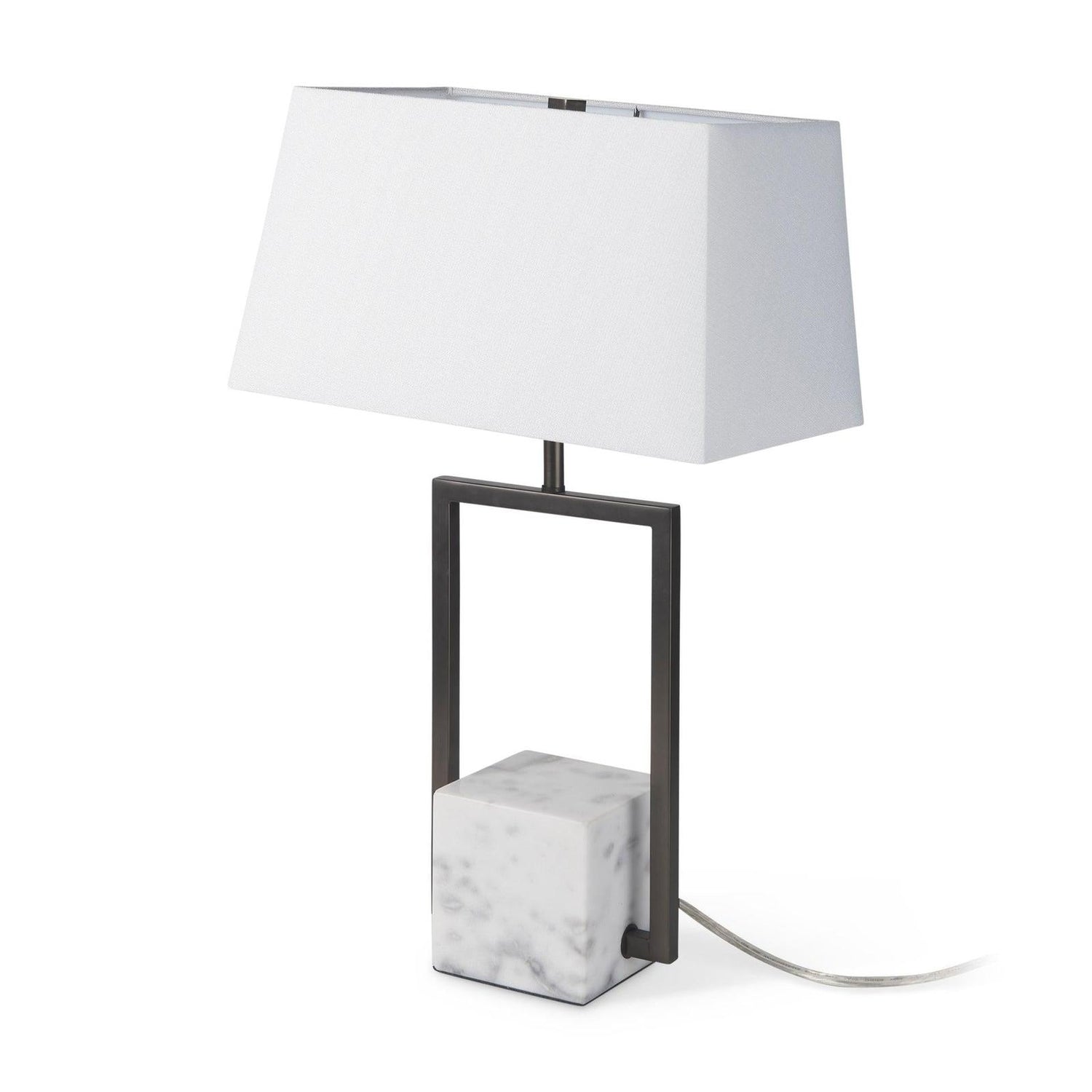 Mercana Peyton Black Metal W/Marble Cube and White Shade Table Lamp