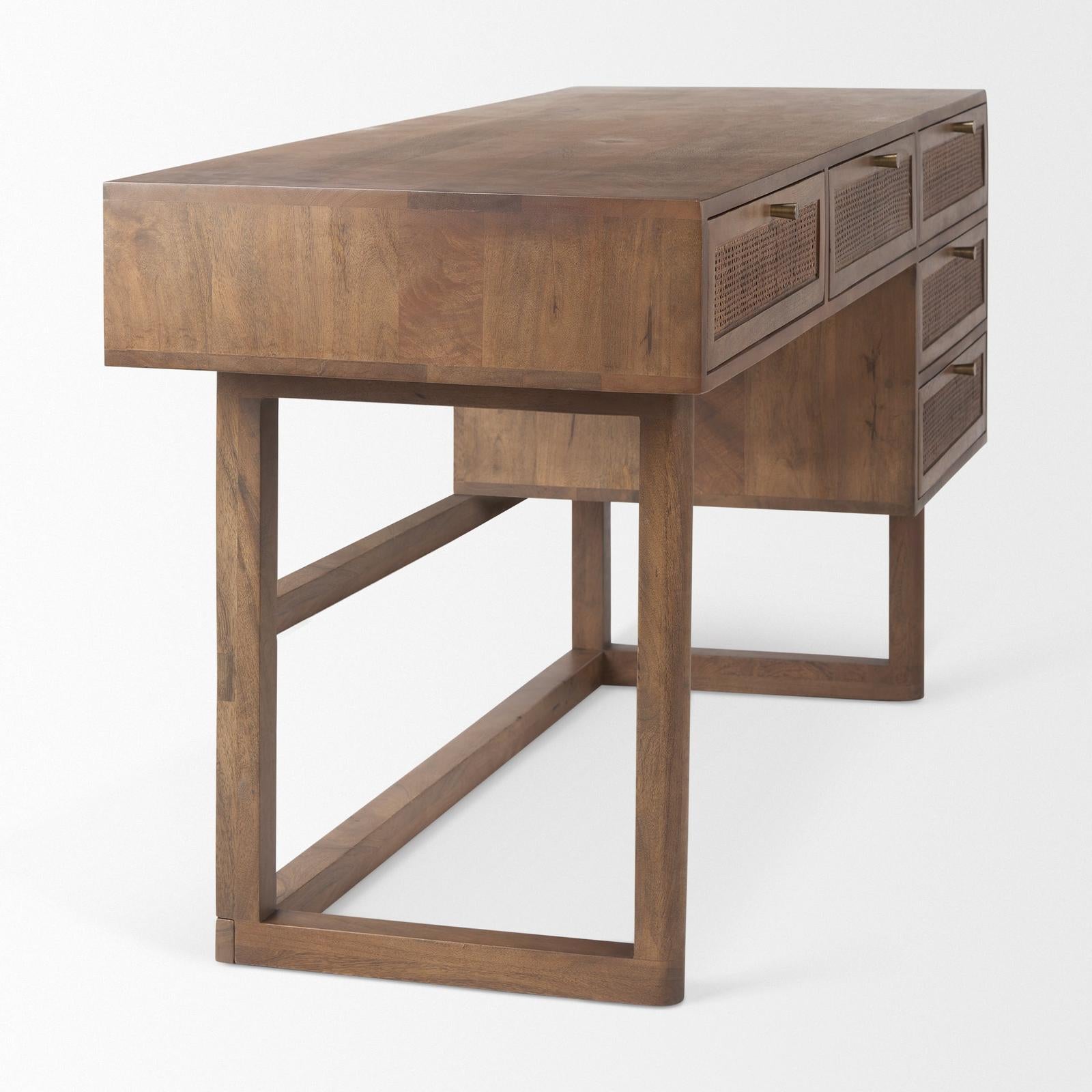 Mercana Grier Solid Wood W/ Black Cane Office Desk