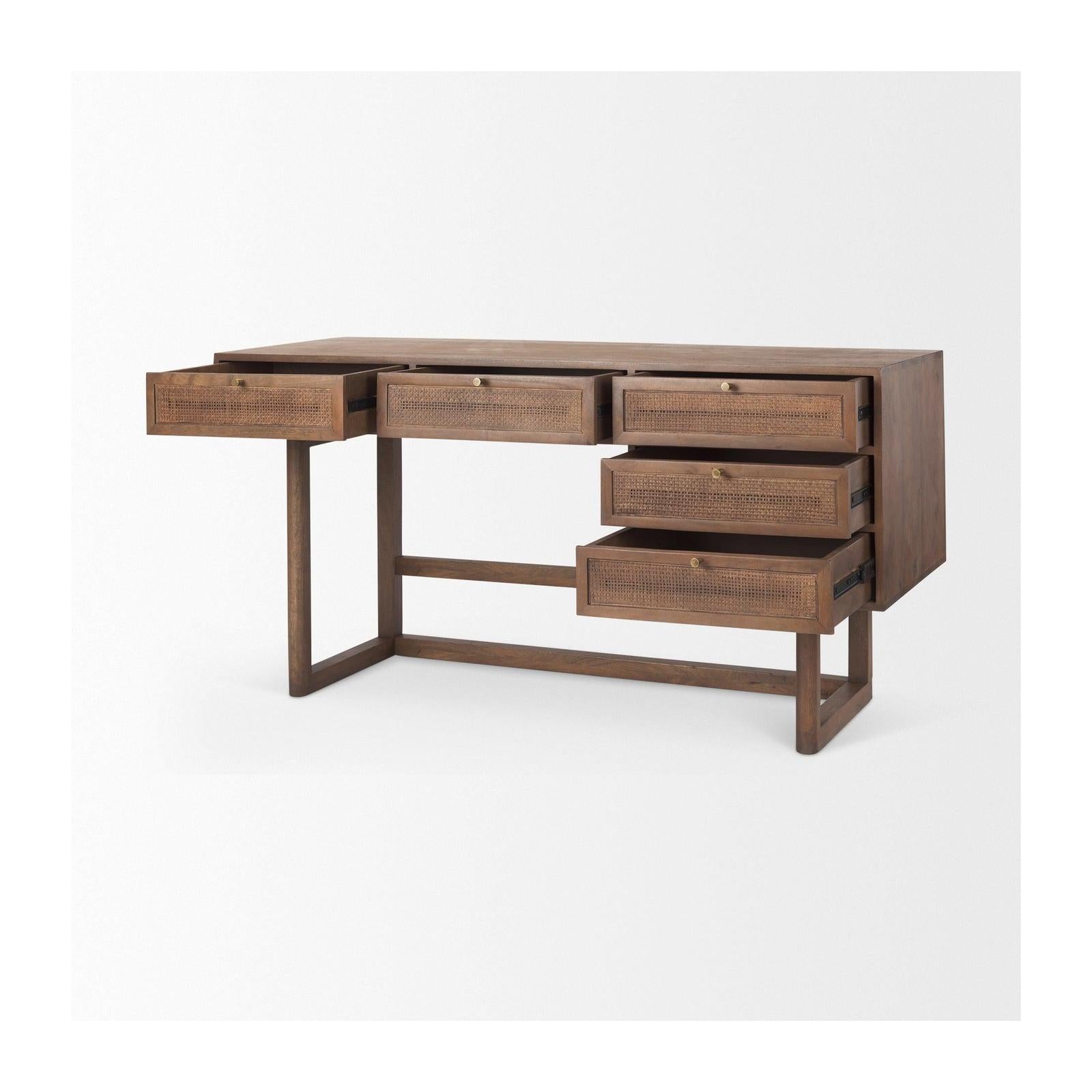 Mercana Grier Solid Wood W/ Black Cane Office Desk