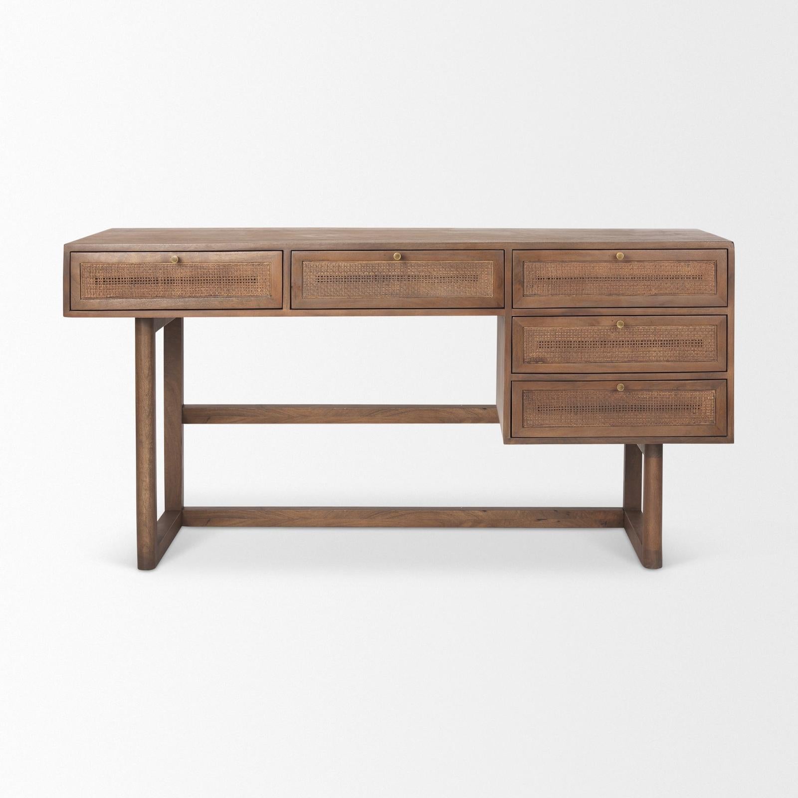 Mercana Grier Solid Wood W/ Black Cane Office Desk