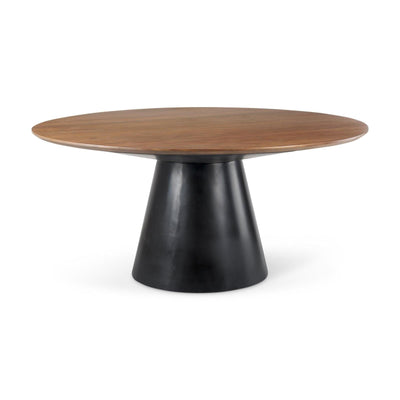 Mercana Mitchell Black Metal Pedestal Base with Brown Wood Top Dining Table Clearance