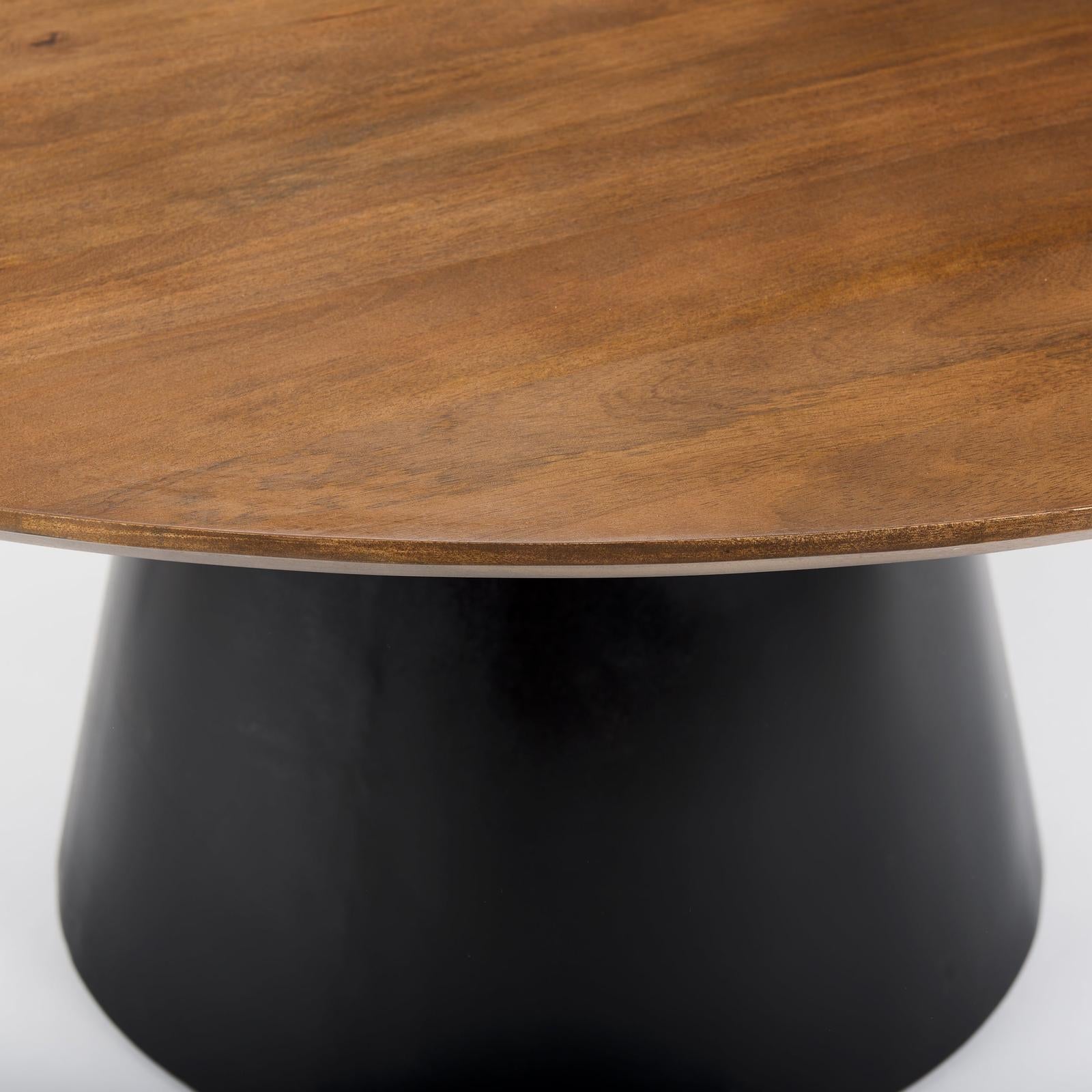 Mercana Mitchell Black Metal Pedestal Base with Brown Wood Top Dining Table Clearance