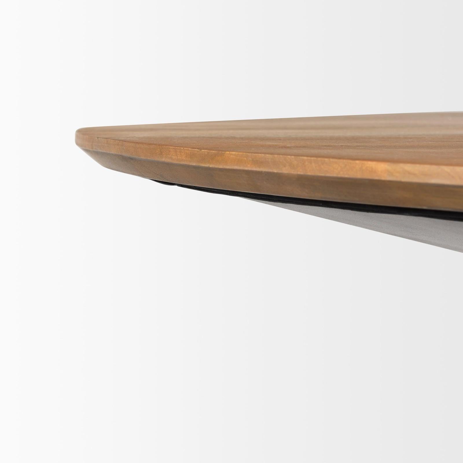 Mercana Mitchell Black Metal Pedestal Base with Brown Wood Top Dining Table Clearance