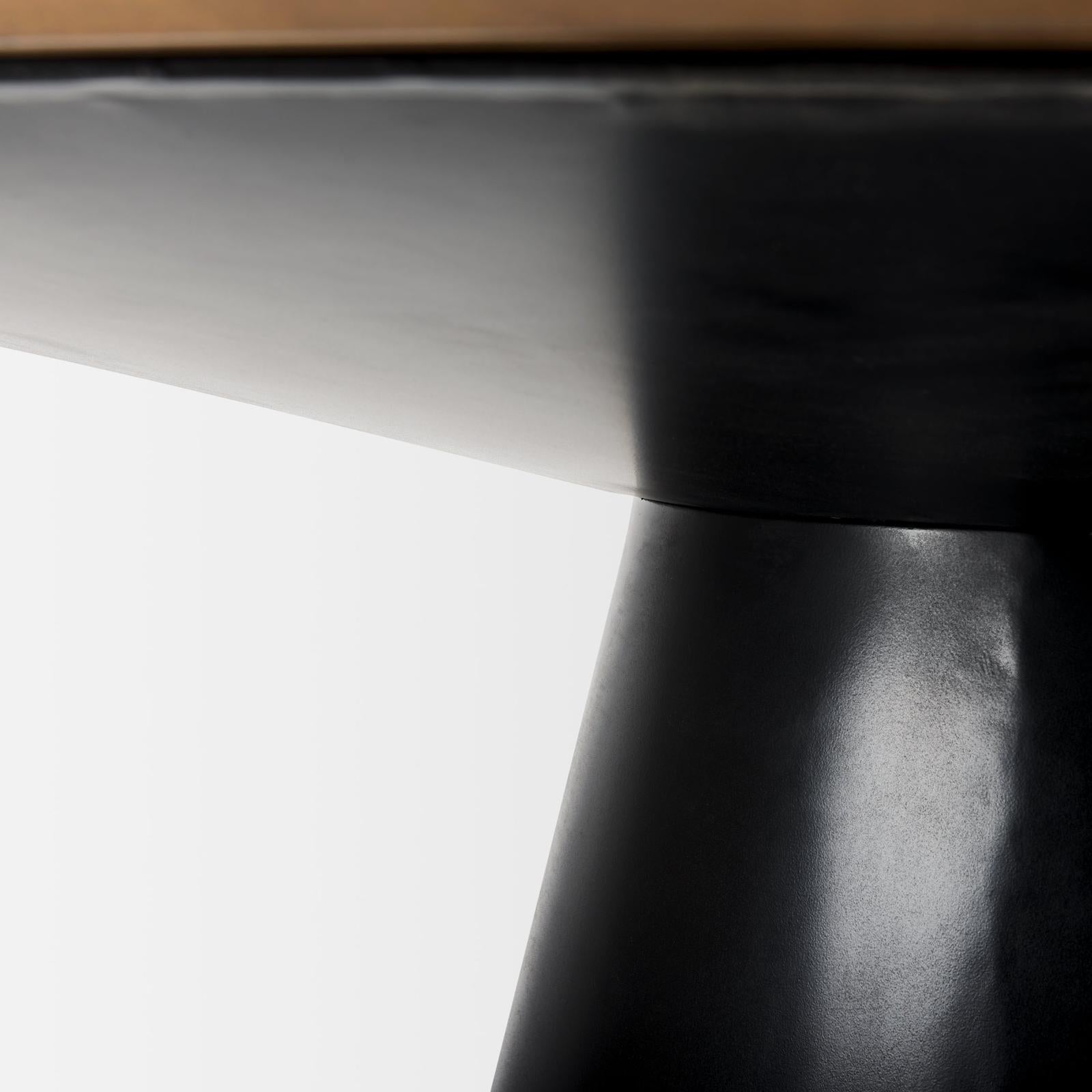 Mercana Mitchell Black Metal Pedestal Base with Brown Wood Top Dining Table Clearance