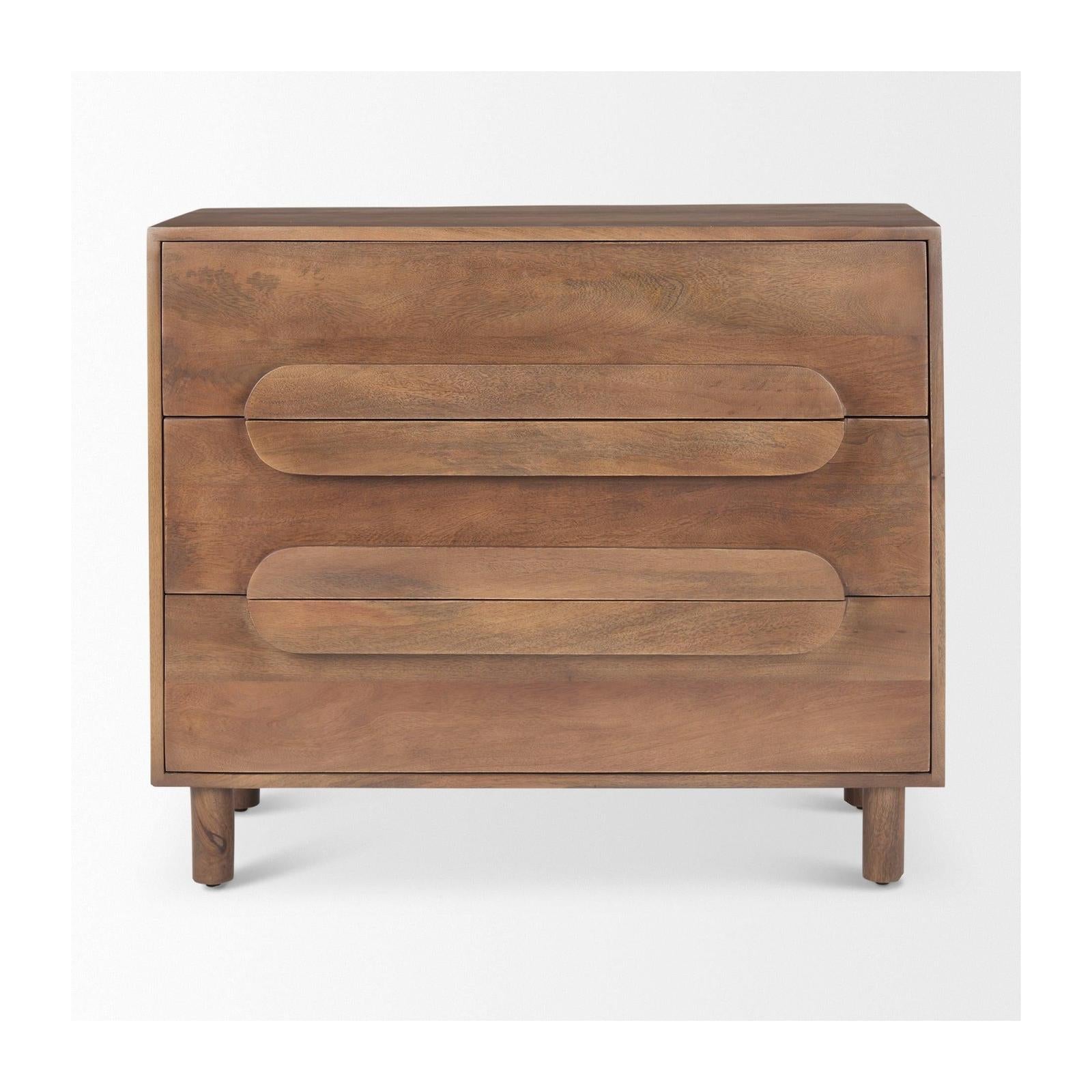 Mercana Astrid Medium Brown Solid Wood 3 Drawer Cabinet