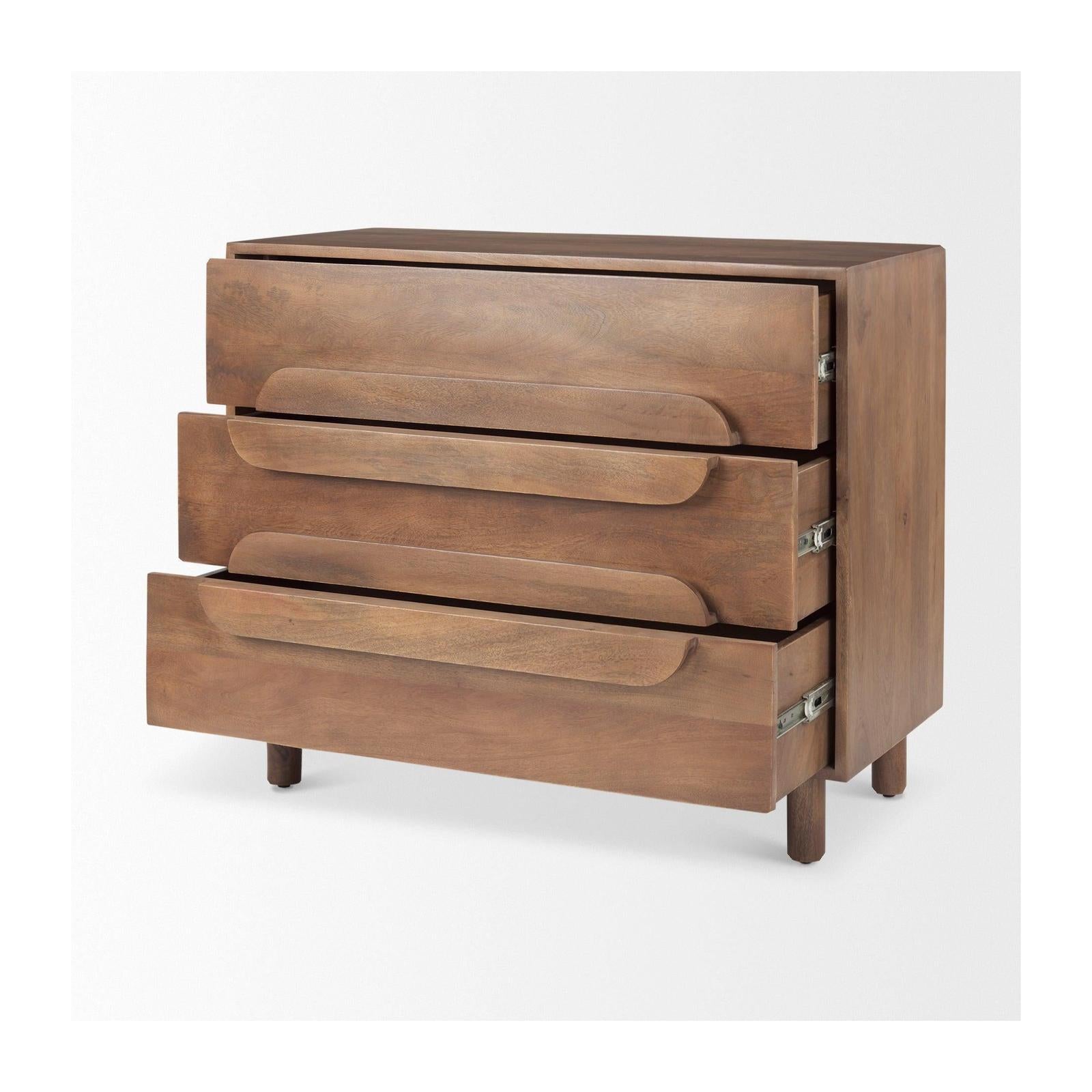 Mercana Astrid Medium Brown Solid Wood 3 Drawer Cabinet