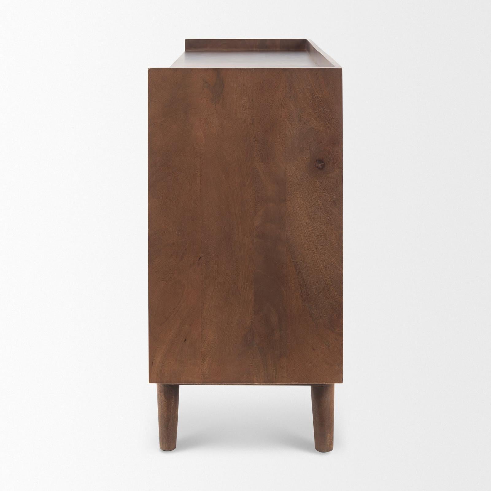 Mercana Lillie Medium Brown Wood 4 Door Tray Top Sideboard