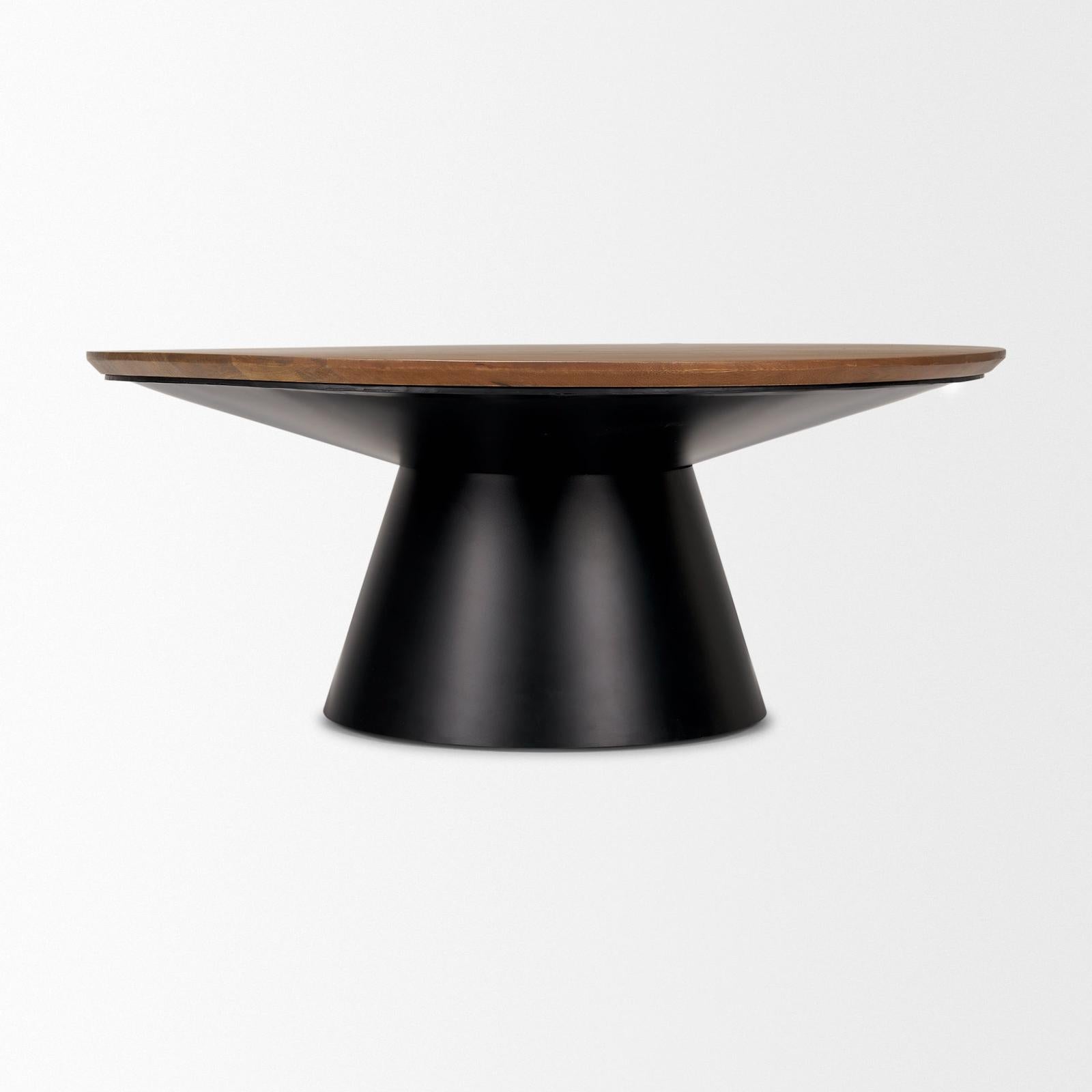 Mercana Mitchell Black Metal Pedestal Base with Brown Wood Top Coffee Table