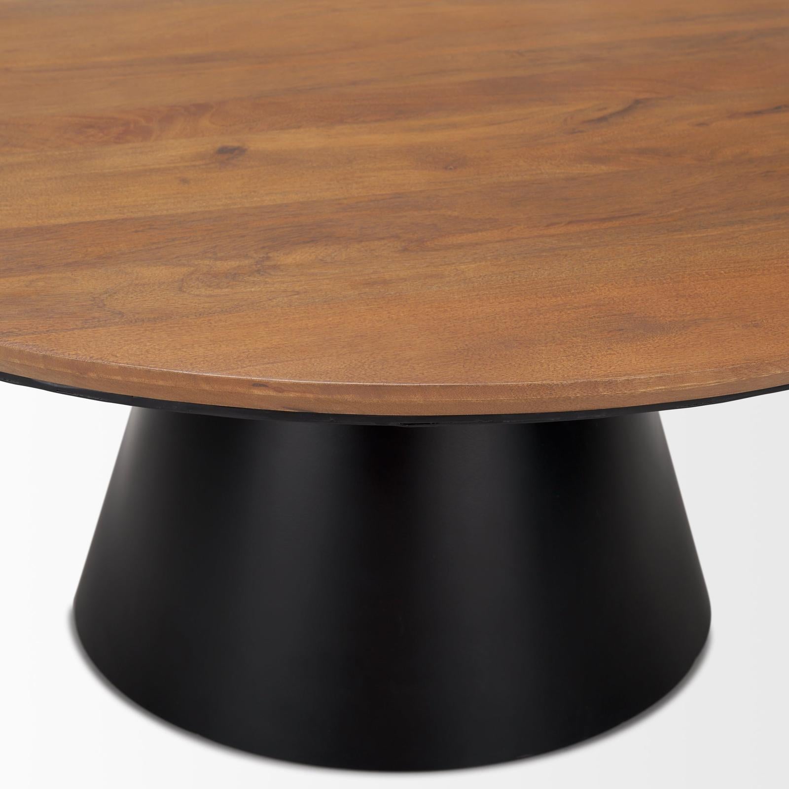 Mercana Mitchell Black Metal Pedestal Base with Brown Wood Top Coffee Table