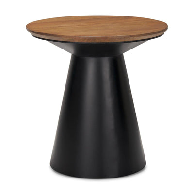 Mercana Mitchell Black Metal Pedetal Base with Brown Wood Top Side Table