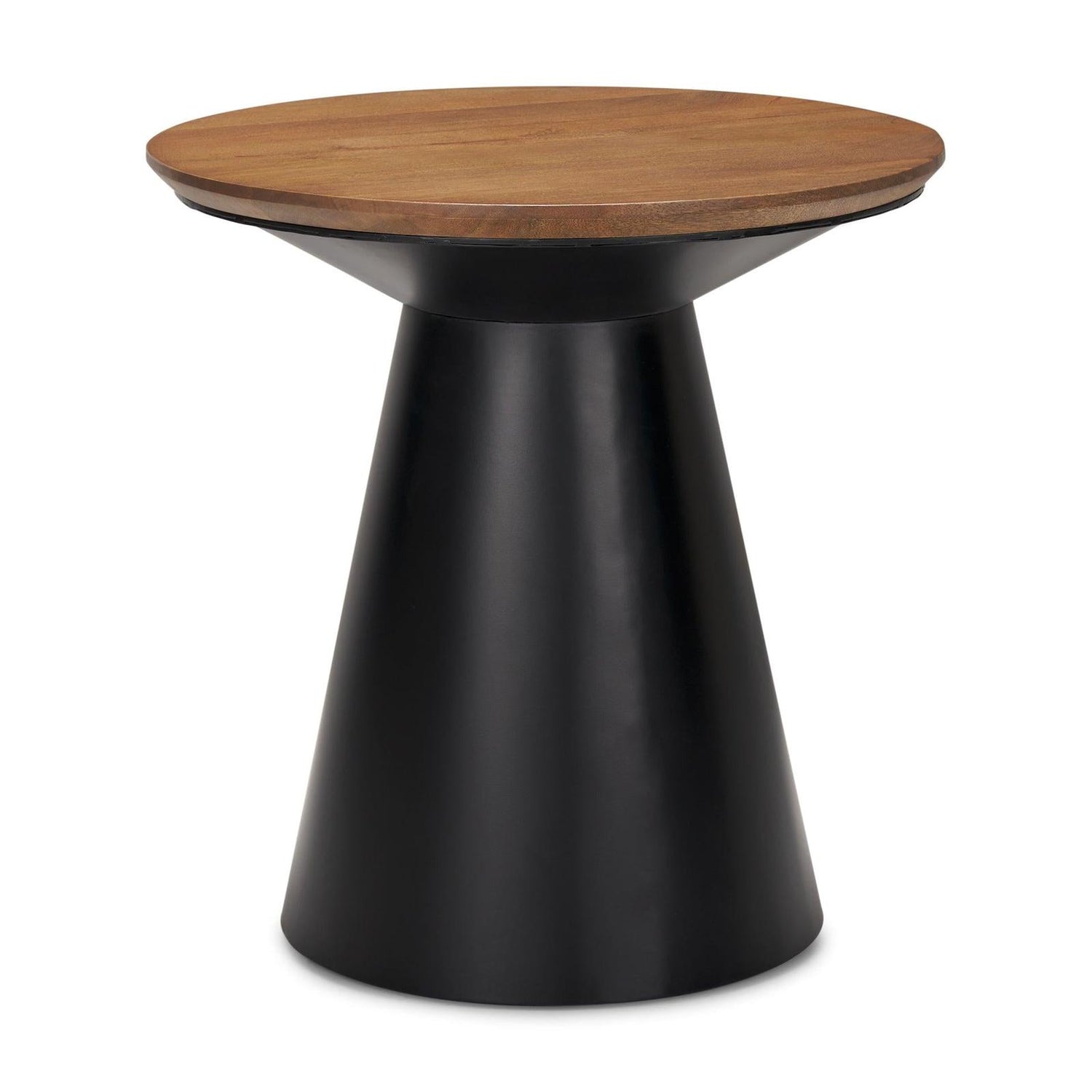 Mercana Mitchell Black Metal Pedetal Base with Brown Wood Top Side Table