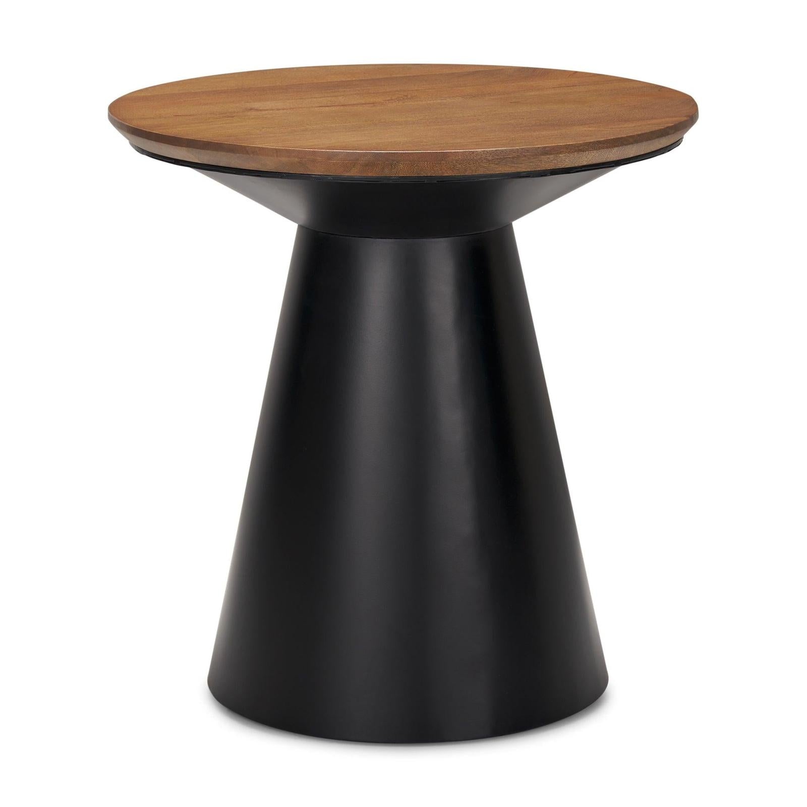 Mercana Mitchell Black Metal Pedetal Base with Brown Wood Top Side Table
