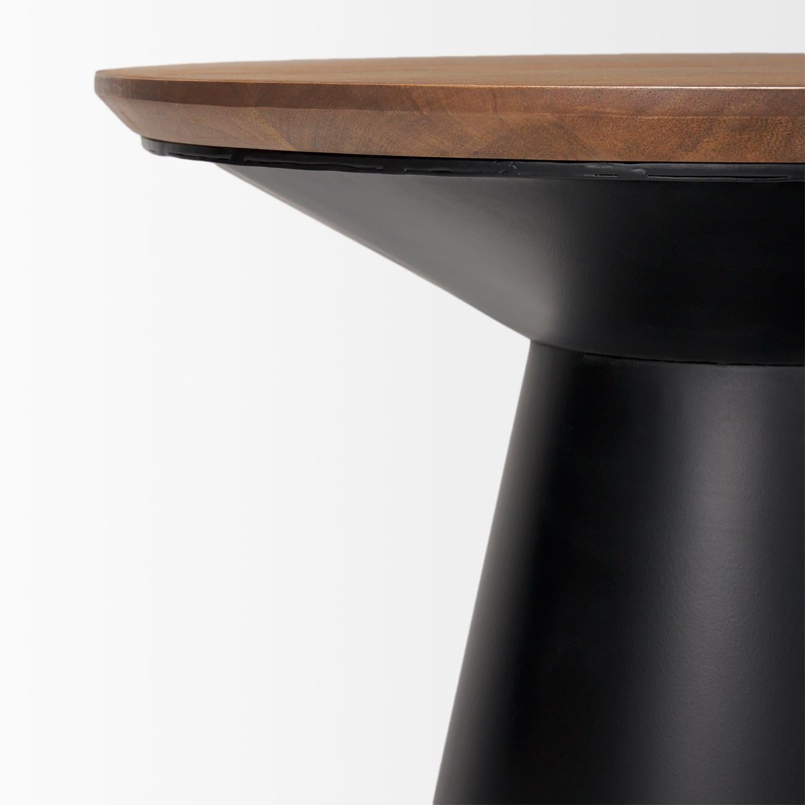 Mercana Mitchell Black Metal Pedetal Base with Brown Wood Top Side Table
