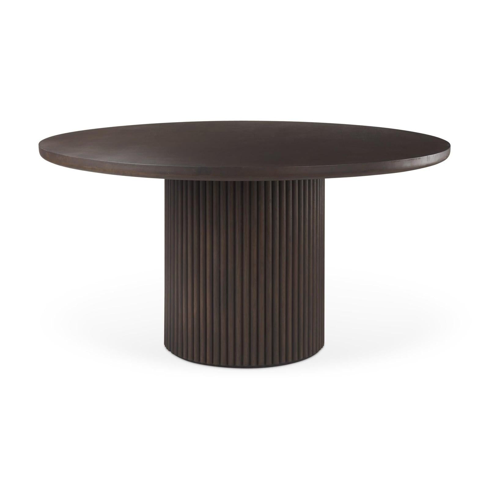 Mercana Terra Dark Brown Wood Round Fluted Dining Table