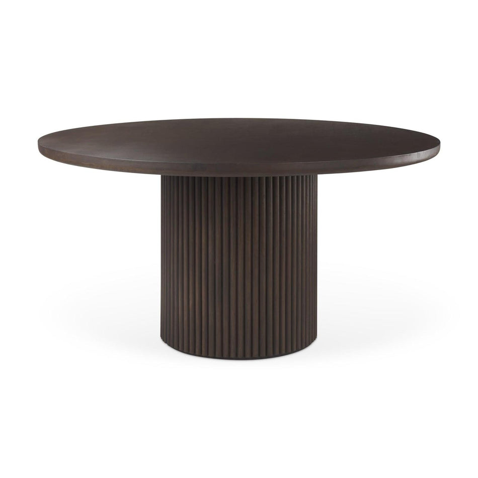 Mercana Terra Dark Brown Wood Round Fluted Dining Table